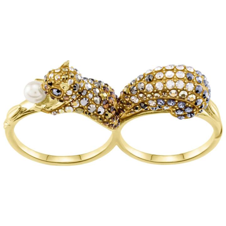 Swarovski March Squirrel Double Motif Ring, Multi-colored, Gold Plating