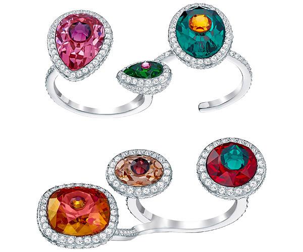 Swarovski Swarovski Luminous Fairy Open Ring, Multi-colored, Rhodium Plating Dark Multi Rhodium-plated