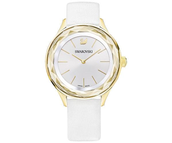 Swarovski Swarovski Octea Nova Watch, Leather Strap, White, Gold Tone Brown Gold-plated