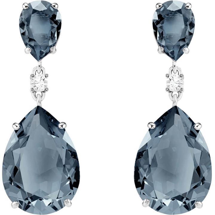 Swarovski Vintage Drop Pierced Earrings, Teal, Rhodium Plating