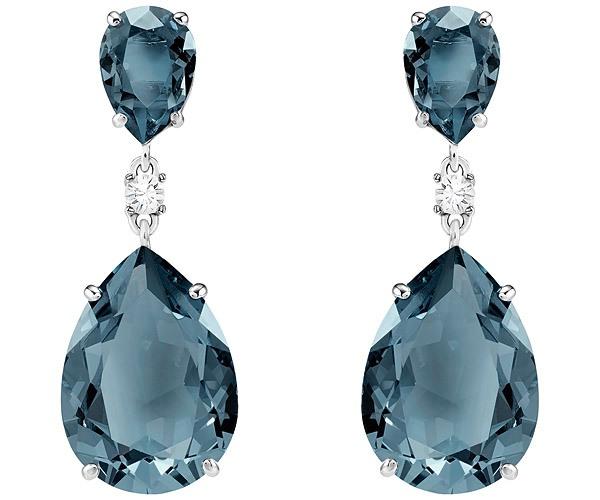 Swarovski Swarovski Vintage Drop Pierced Earrings, Teal, Rhodium Plating Teal Rhodium-plated