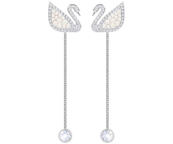Swarovski Swarovski Iconic Swan Pierced Earrings, White, Rhodium Plating White Rhodium-plated