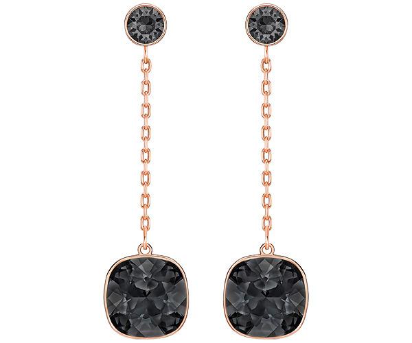 Swarovski Swarovski Lattitude Chain Pierced Earrings, Black, Rose Gold Plating Gray Rose Gold-plated