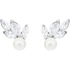 Swarovski Louison Pearl Pierced Earrings, White, Rhodium Plating