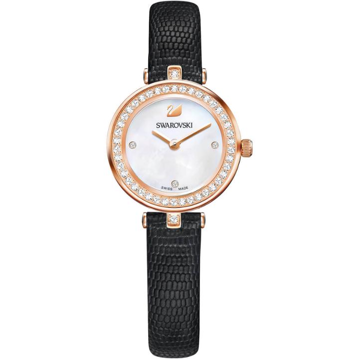 Swarovski Aila Dressy Mini Watch, Leather Strap, Black, Rose Gold Tone