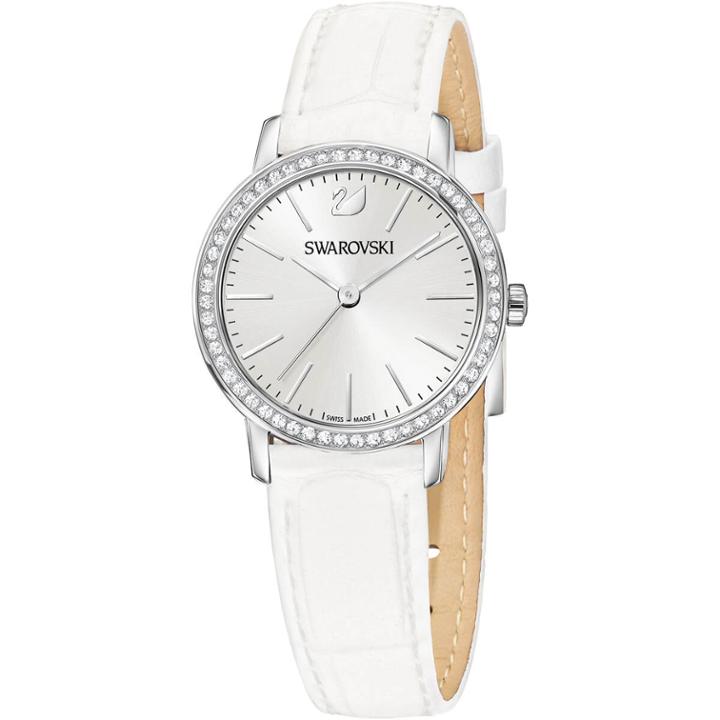 Swarovski Graceful Mini Watch, Leather Strap, White, Silver Tone