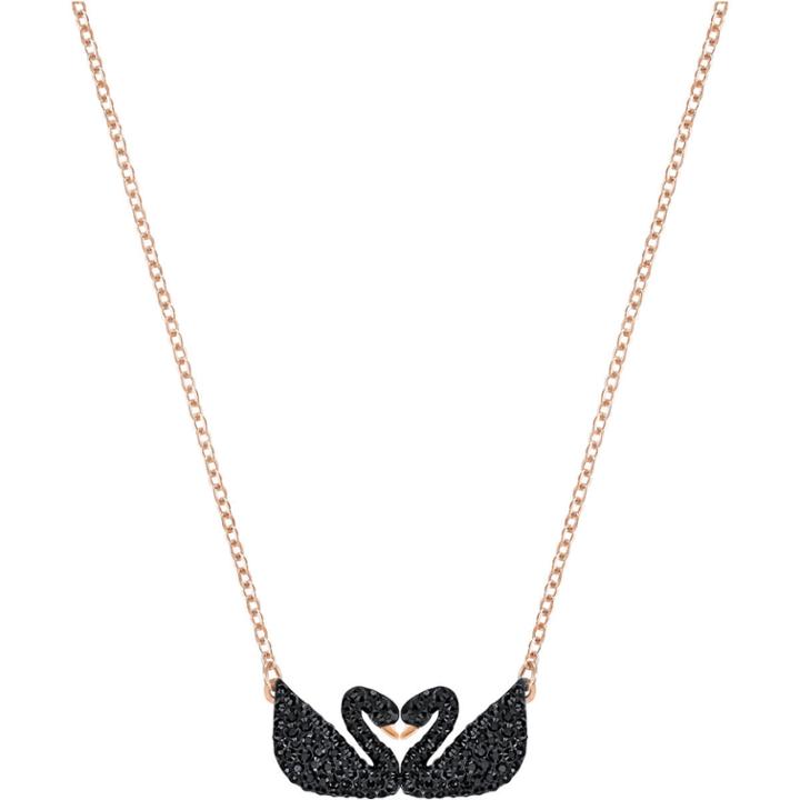 Swarovski Iconic Swan Double Necklace, Black, Rose Gold Plating