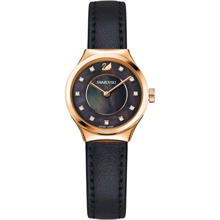 Swarovski Dreamy Watch, Leather Strap, Black, Rose Gold Tone