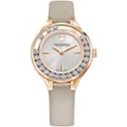 Swarovski Lovely Crystals Mini Watch, Leather Strap, Gray, Rose Gold Tone