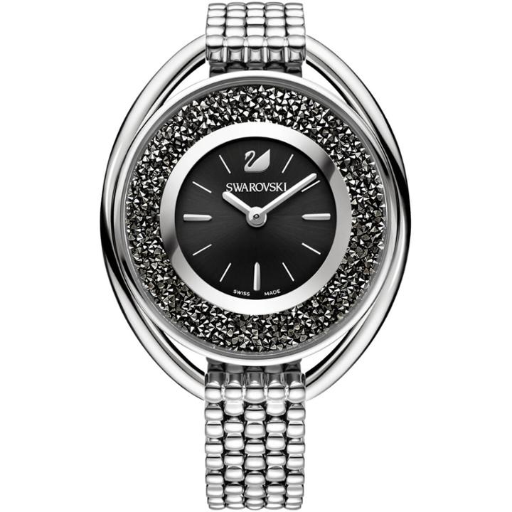 Swarovski Crystalline Oval Watch, Metal Bracelet, Black, Silver Tone