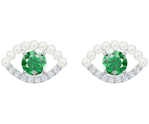 Swarovski Swarovski Luckily Pierced Earrings, Green, Rhodium Plating Green Rhodium-plated