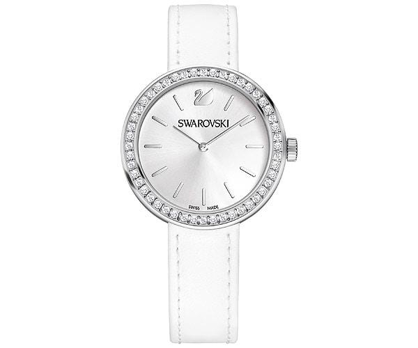 Swarovski Swarovski Daytime Watch, Leather Strap, White, Silver Tone White Stainless Steel
