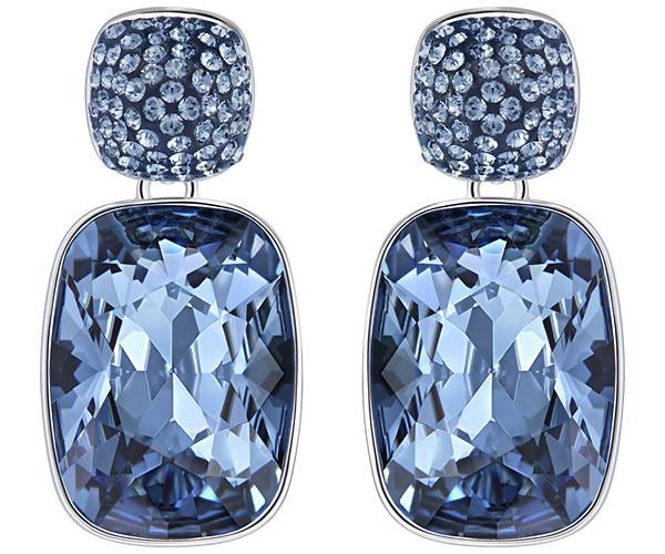 Swarovski Swarovski Empire Rectangular Pierced Earrings Teal Rhodium-plated