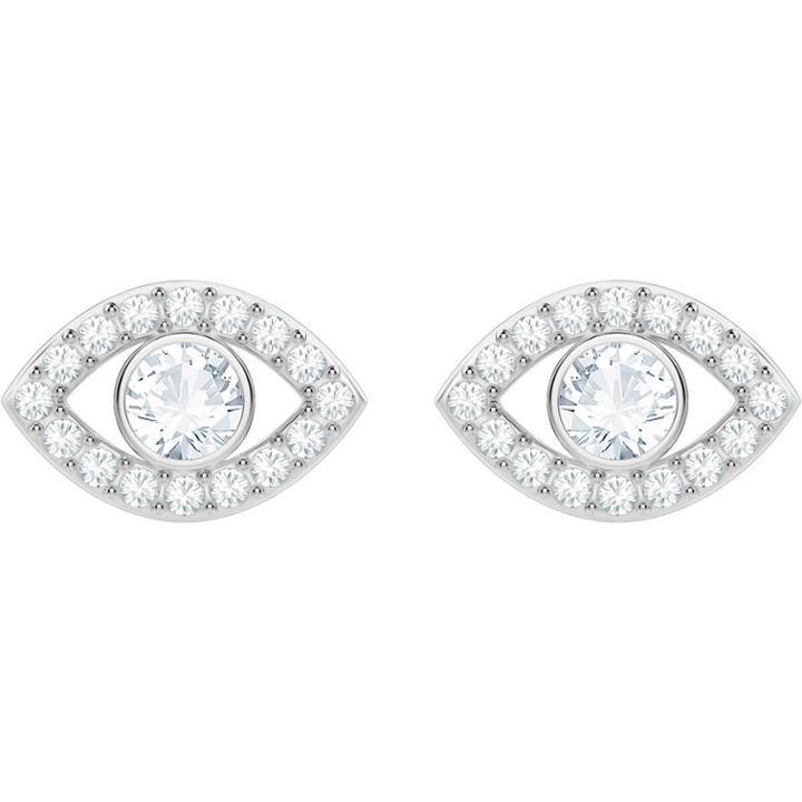 Swarovski Luckily Evil Eye Pierced Earrings, White, Rhodium Plating