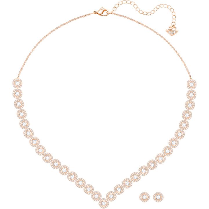 Swarovski Angelic Square Set, Large, White, Rose Gold Plating