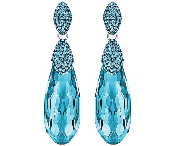 Swarovski Swarovski Height Pierced Earrings, Blue, Rhodium Plating Aqua Rhodium-plated