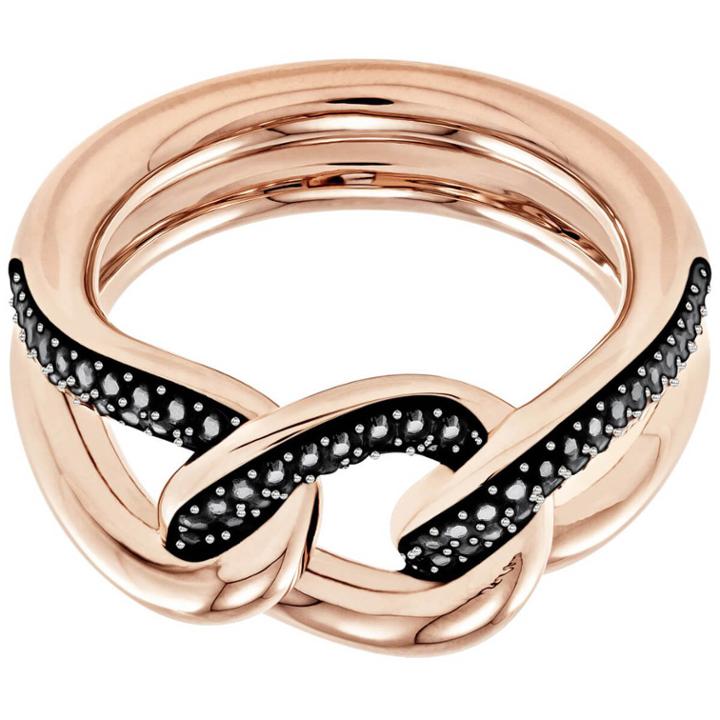 Swarovski Lane Motif Ring, Black, Rose Gold Plating