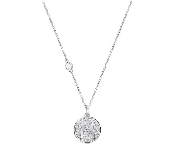 Swarovski Swarovski Letter M Pendant, White, Rhodium Plating White Rhodium-plated