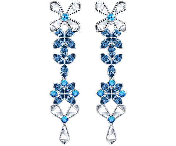 Swarovski Swarovski Liz Pierced Earrings, Blue, Rhodium Plating Dark Multi Rhodium-plated