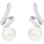 Swarovski Gabriella Pearl Pierced Earrings, White, Rhodium Plating