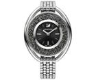 Swarovski Swarovski Crystalline Oval Watch, Metal Bracelet, Black, Silver Tone Brown Stainless Steel
