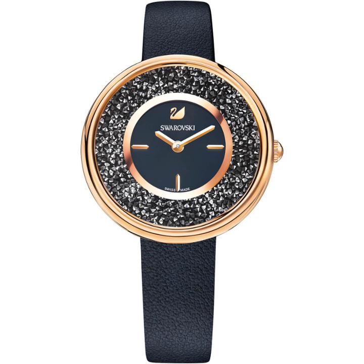 Swarovski Crystalline Pure Watch, Leather Strap, Black, Rose Gold Tone