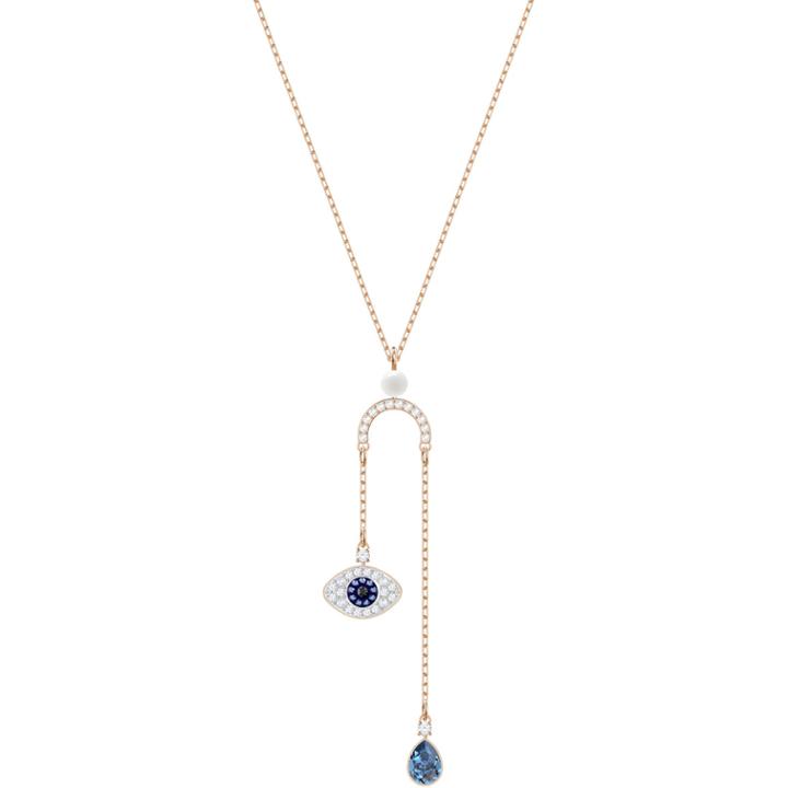 Swarovski Duo Evil Eye Y Necklace, Multi-colored, Rose Gold Plating