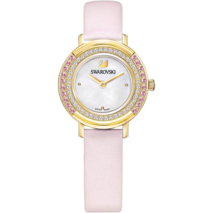 Swarovski Playful Mini Watch, Leather Strap, Pink, Gold Tone