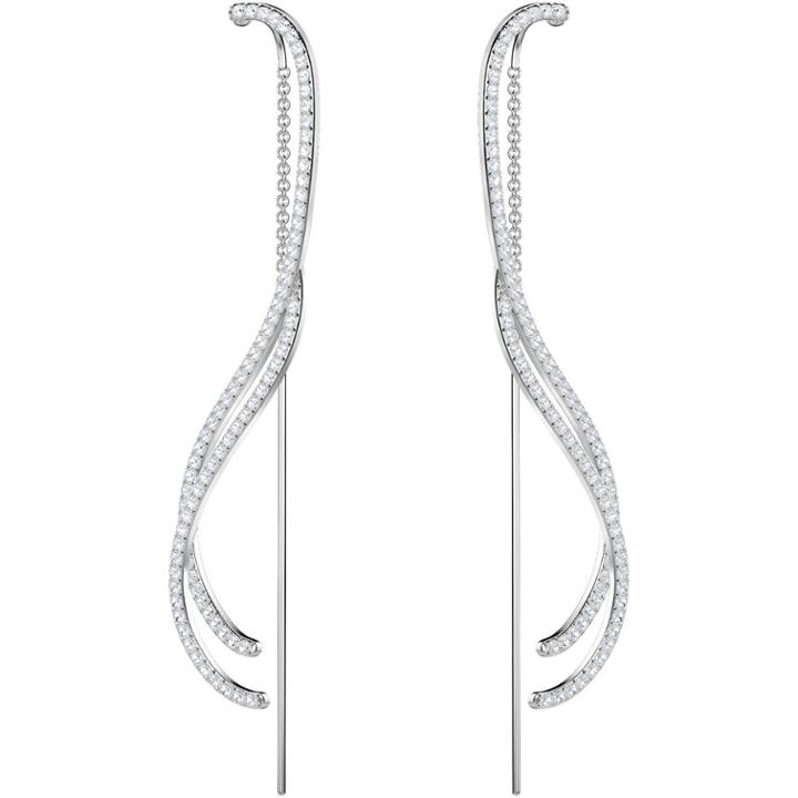 Swarovski Lemon Chain Pierced Earrings, White, Rhodium Plating