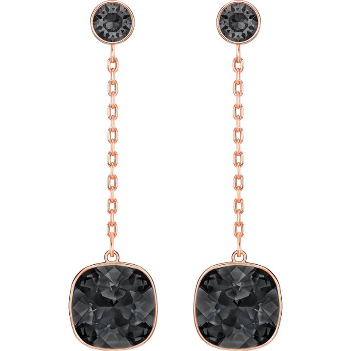 Swarovski Lattitude Chain Pierced Earrings, Black, Rose Gold Plating