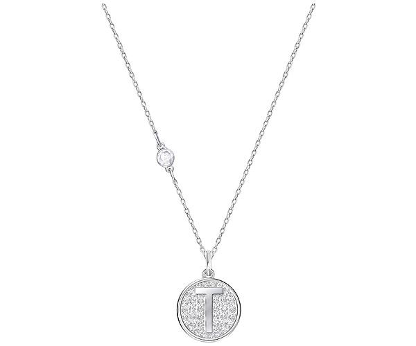 Swarovski Swarovski Letter T Pendant, White, Rhodium Plating White Rhodium-plated