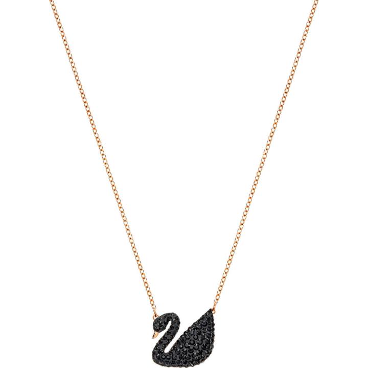 Swarovski Iconic Swan Pendant, Black, Rose Gold Plating