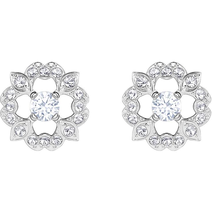 Swarovski Sparkling Dance Flower Pierced Earrings, White, Rhodium Plating