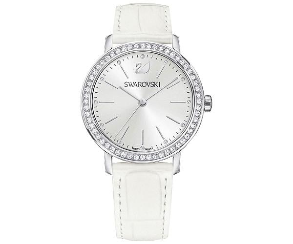 Swarovski Swarovski Graceful Lady Watch, Leather Strap, White, Silver Tone White Stainless Steel