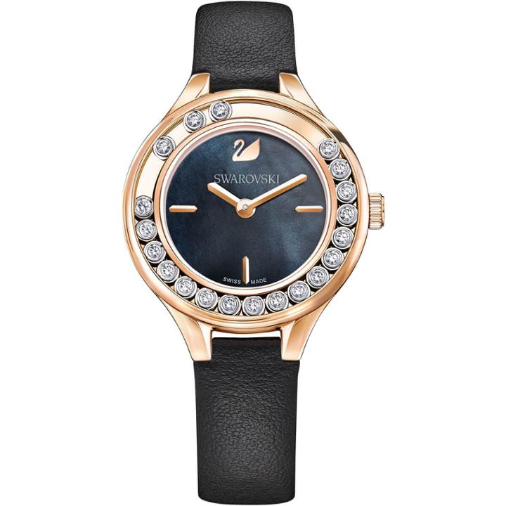 Swarovski Lovely Crystals Mini Watch, Leather Strap, Black, Rose Gold Tone