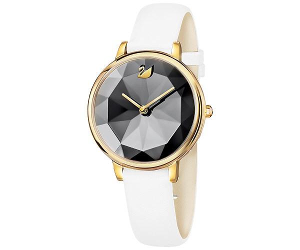 Swarovski Swarovski Crystal Lake Watch, Leather Strap, White, Gold Tone Gray Gold-plated