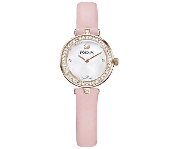 Swarovski Swarovski Aila Dressy Mini Watch, Leather Strap, Pink, Champagne Gold Tone White Rose Gold-plated