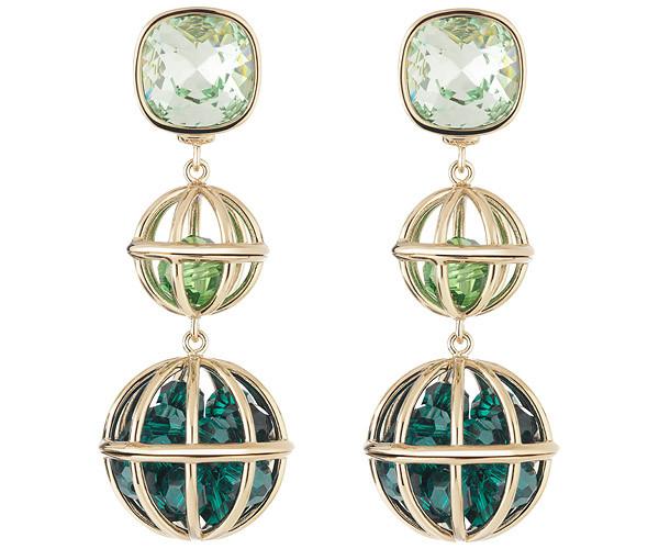 Swarovski Swarovski Nostalgia Double Drop Pierced Earrings, Gold Plating Green Gold-plated