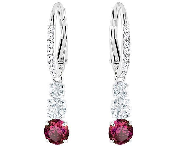 Swarovski Swarovski Attract Trilogy Round Pierced Earrings, Red, Rhodium Plating Red Rhodium-plated