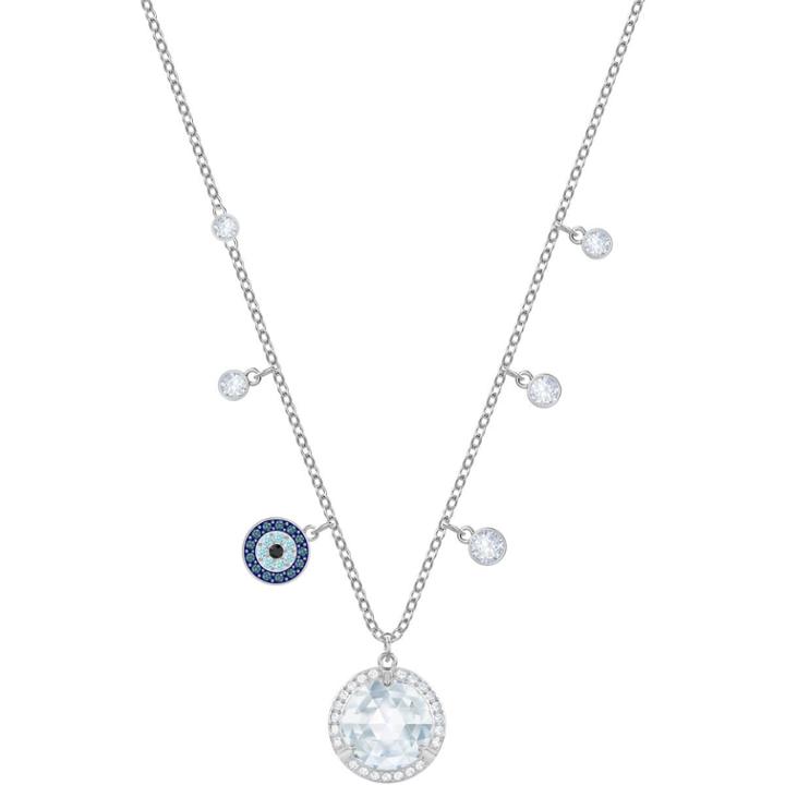 Swarovski Lucy Round Necklace, Blue, Rhodium Plating