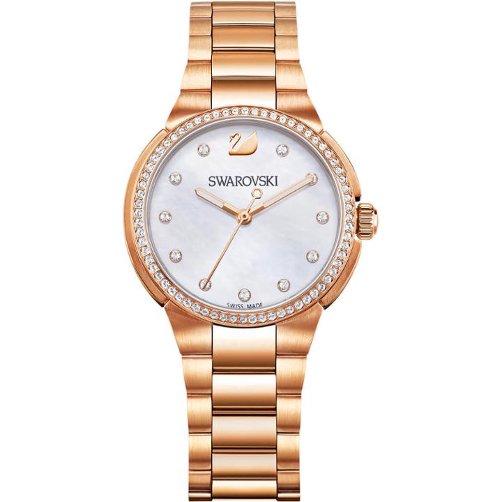 Swarovski City Mini Watch, Metal Bracelet, Mother-of-pearl, Rose Gold Tone