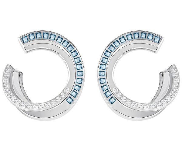 Swarovski Swarovski Hero Hoop Pierced Earrings, Blue, Rhodium Plating Teal Rhodium-plated