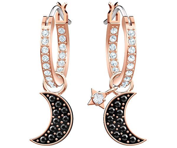 Swarovski Swarovski Duo Moon Hoop Pierced Earrings, Black, Rose Gold Plating Black Rose Gold-plated