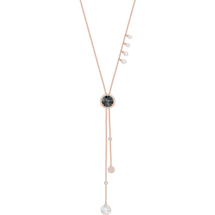Swarovski Lucy Round Y Necklace, Black, Rose Gold Plating