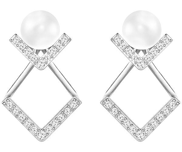 Swarovski Swarovski Edify Pierced Earrings, White, Rhodium Plating White Rhodium-plated