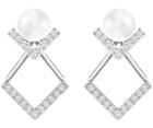 Swarovski Swarovski Edify Pierced Earrings, White, Rhodium Plating White Rhodium-plated