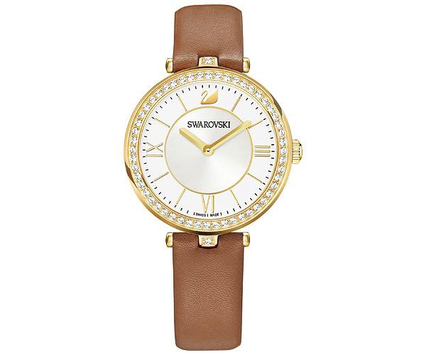 Swarovski Swarovski Aila Dressy Lady Watch, Leather Strap, Brown, Gold Tone White Gold-plated