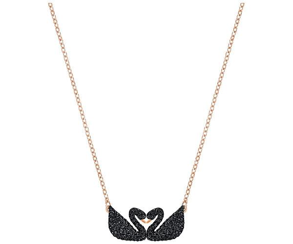 Swarovski Swarovski Iconic Swan Double Necklace, Black Black Rose Gold-plated