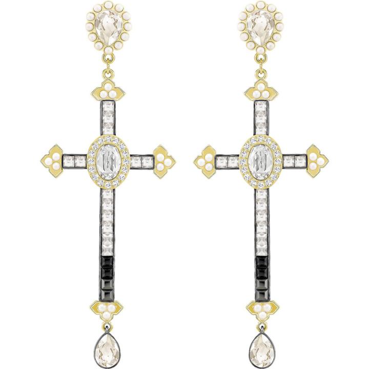 Swarovski Millennium Cross Pierced Earrings, Multi-colored, Mixed Plating