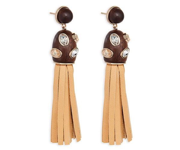 Swarovski Swarovski Wood Crystallized Pierced Tassell Earrings, Palladium Plating Brown Gold-plated